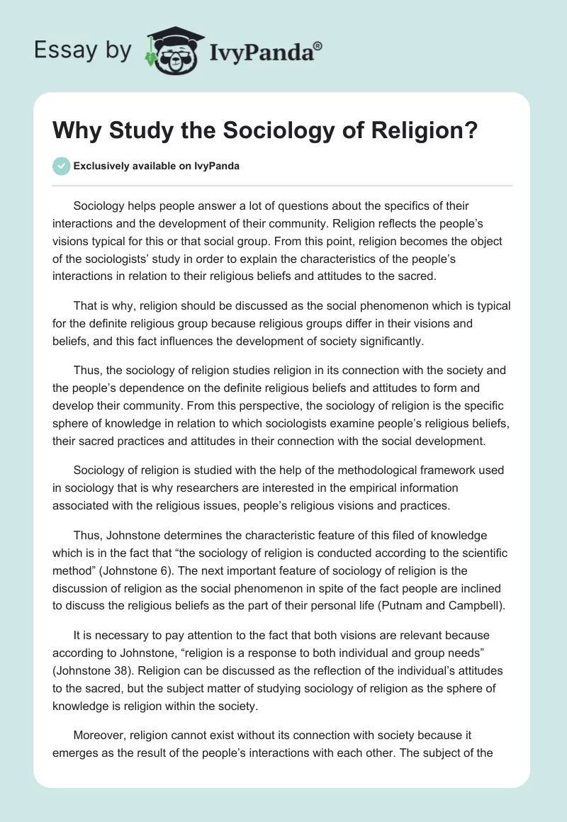 Why Study the Sociology of Religion?. Page 1
