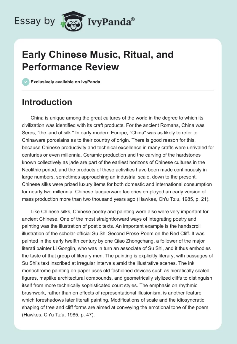 Early Chinese Music, Ritual, and Performance Review. Page 1