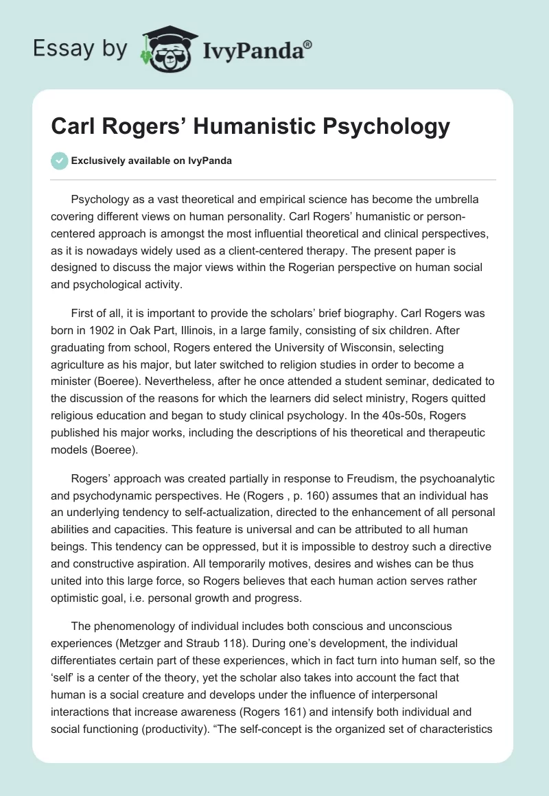 Carl Rogers’ Humanistic Psychology. Page 1