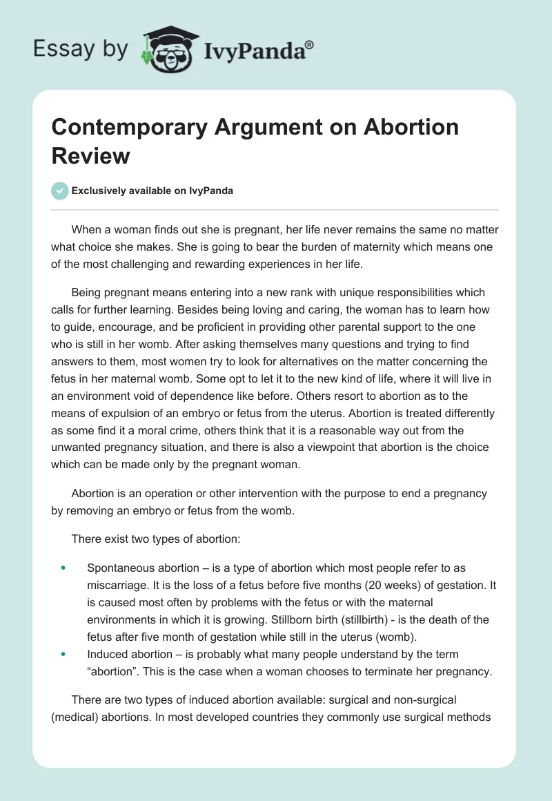 Contemporary Argument on Abortion Review. Page 1