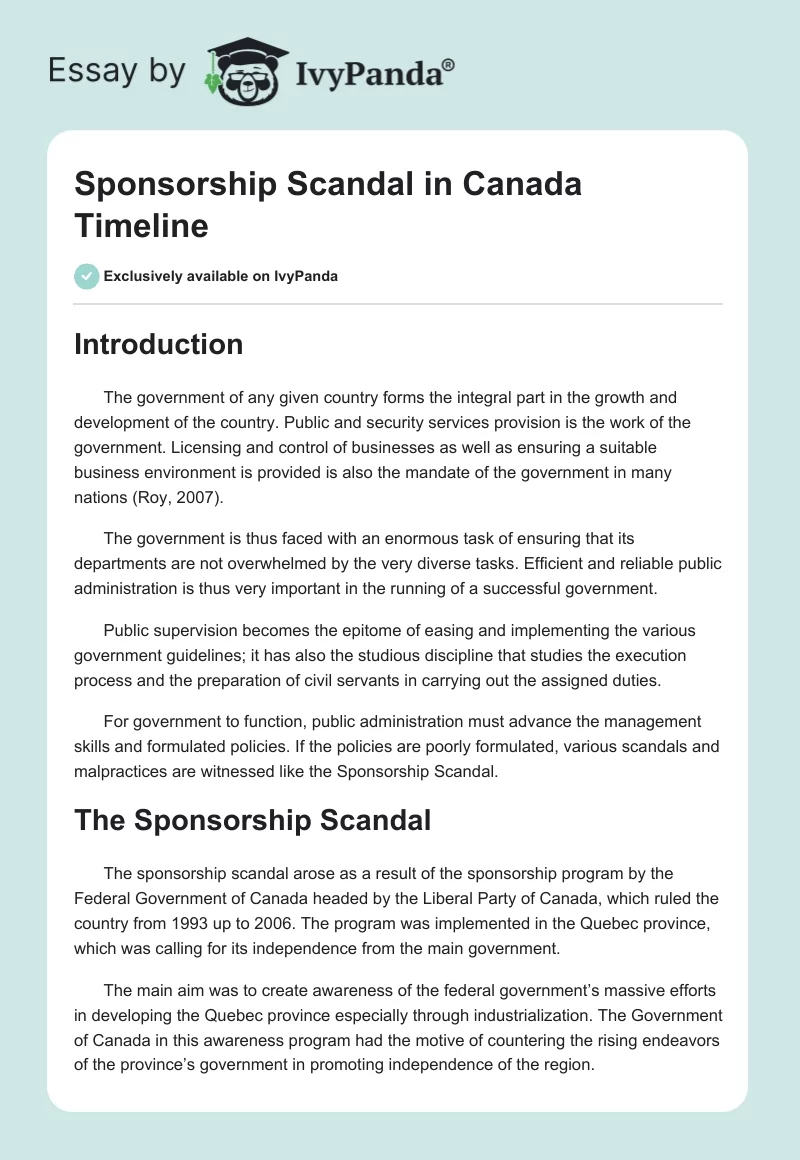 Sponsorship Scandal in Canada Timeline. Page 1