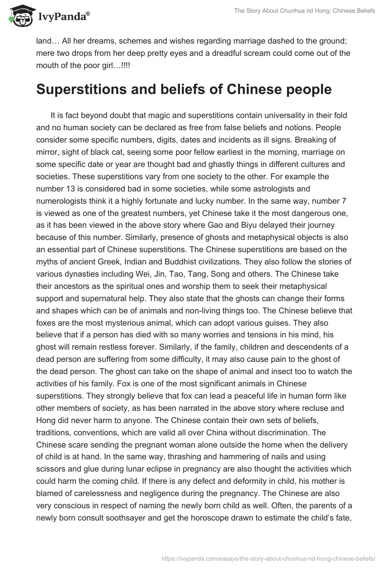 The Story About Chunhua nd Hong: Chinese Beliefs. Page 3