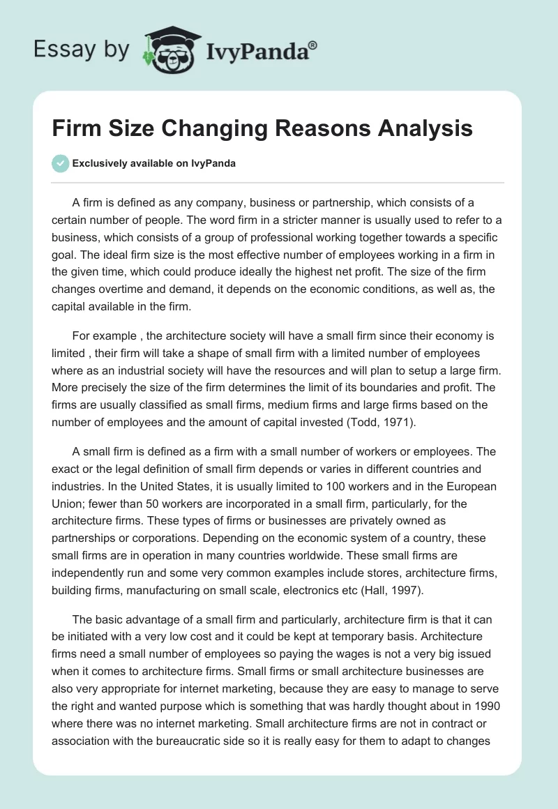 Firm Size Changing Reasons Analysis. Page 1