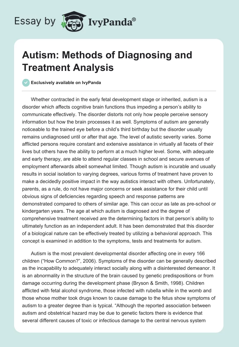 Autism: Methods of Diagnosing and Treatment Analysis. Page 1