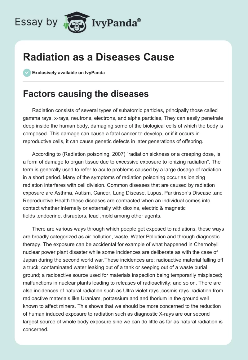 Radiation as a Diseases Cause. Page 1