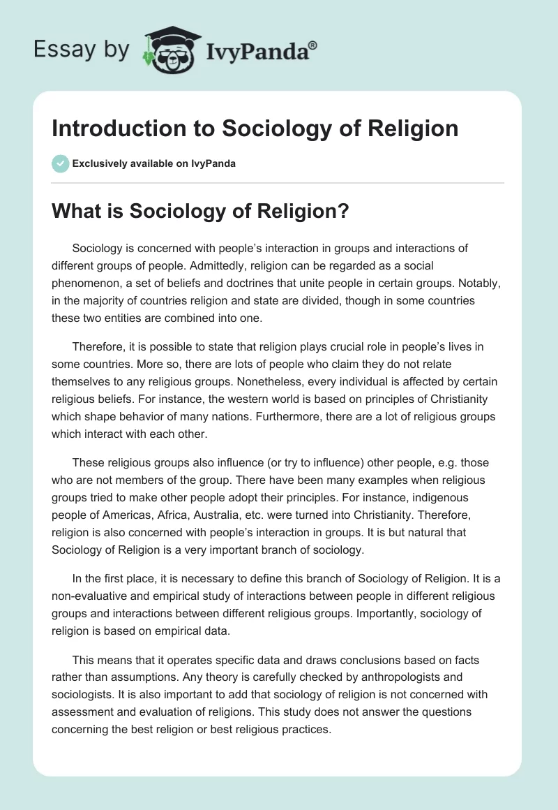 Introduction to Sociology of Religion. Page 1
