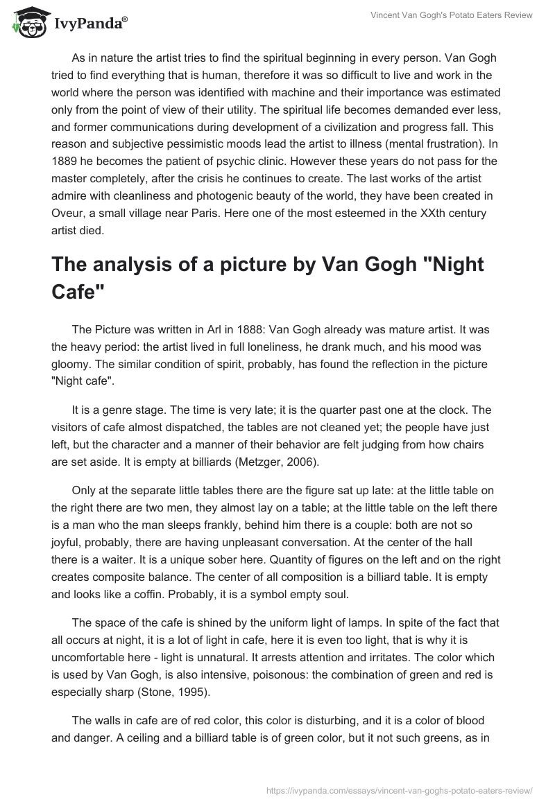 Vincent van Gogh's "Potato Eaters" Review. Page 2