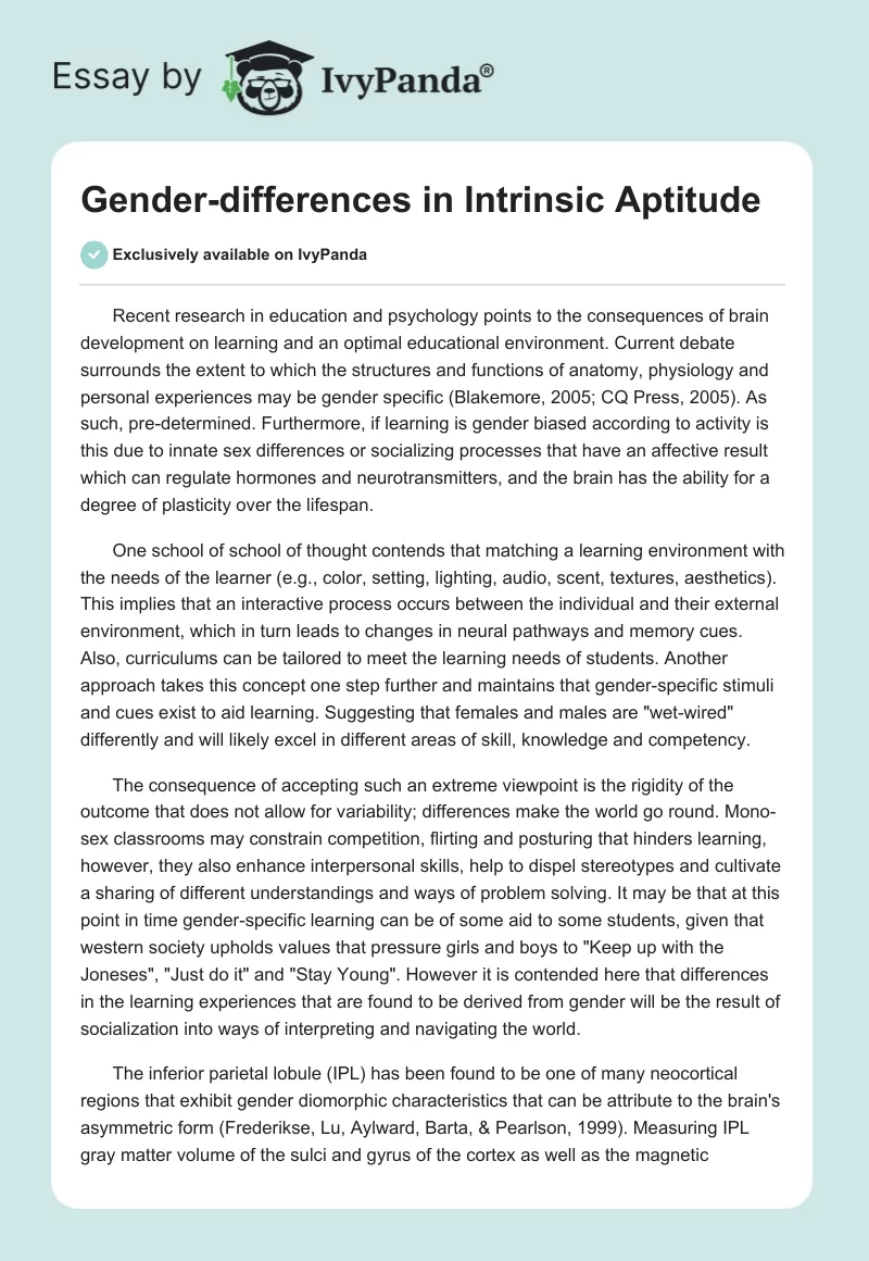 Gender-differences in "Intrinsic Aptitude". Page 1