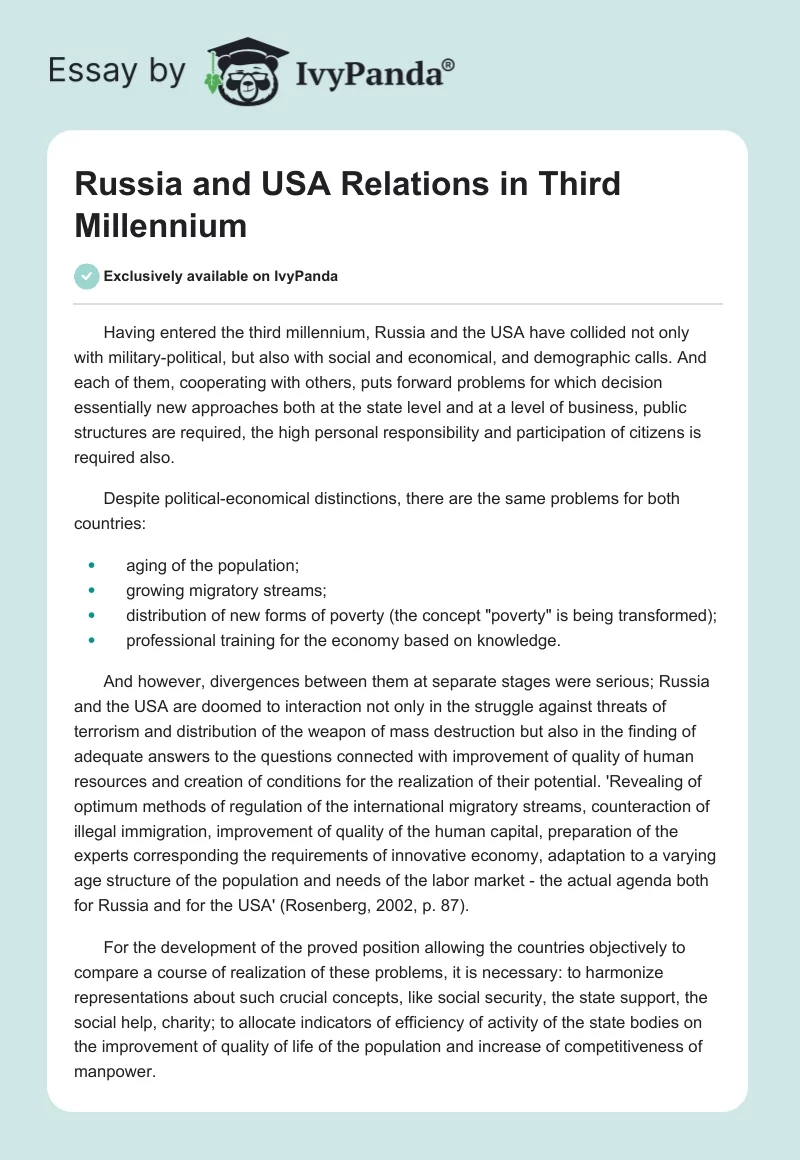 Russia and USA Relations in Third Millennium. Page 1
