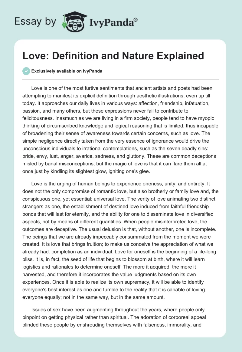Love: Definition and Nature Explained. Page 1