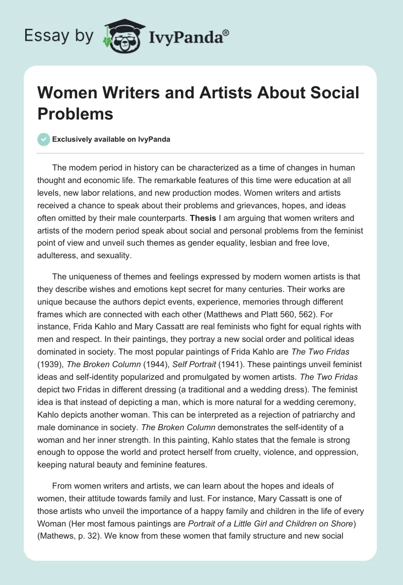 Women Writers and Artists About Social Problems. Page 1