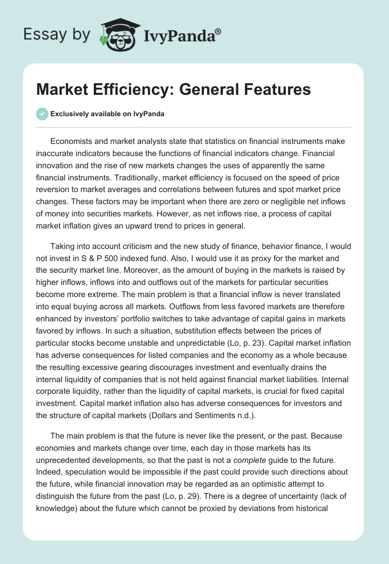 Market Efficiency: General Features. Page 1