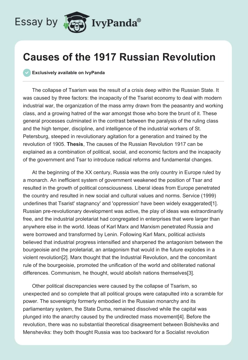 Causes of the 1917 Russian Revolution. Page 1