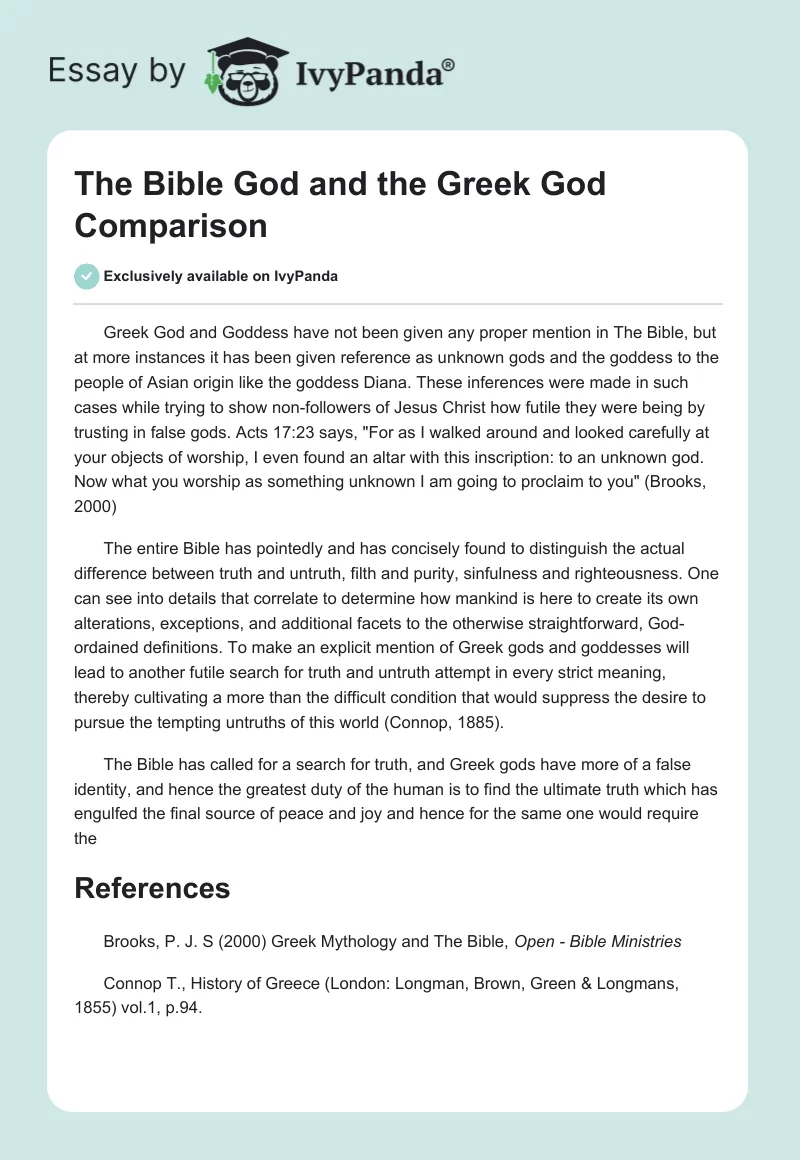The Bible God and the Greek God Comparison. Page 1