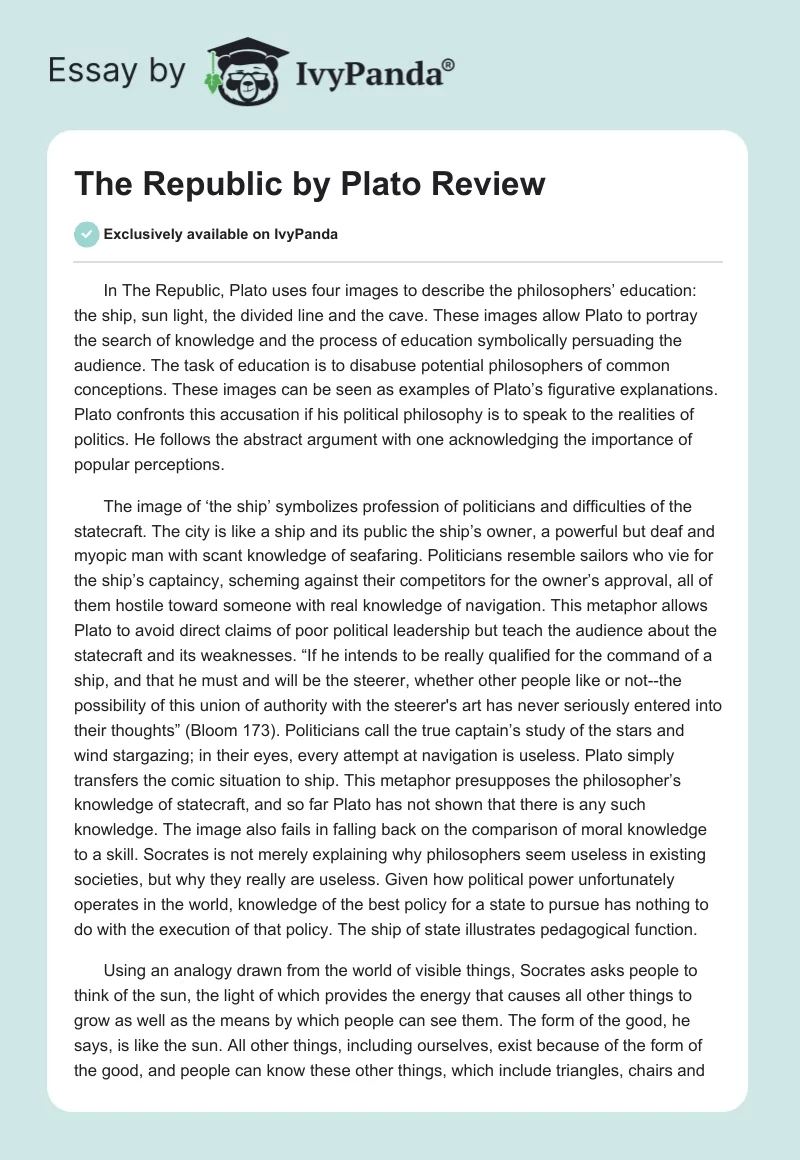"The Republic" by Plato Review. Page 1