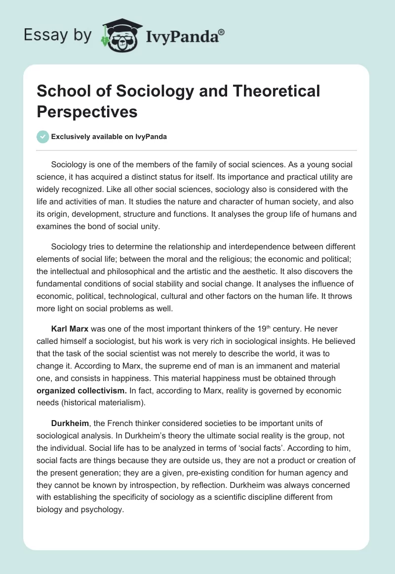 School of Sociology and Theoretical Perspectives. Page 1