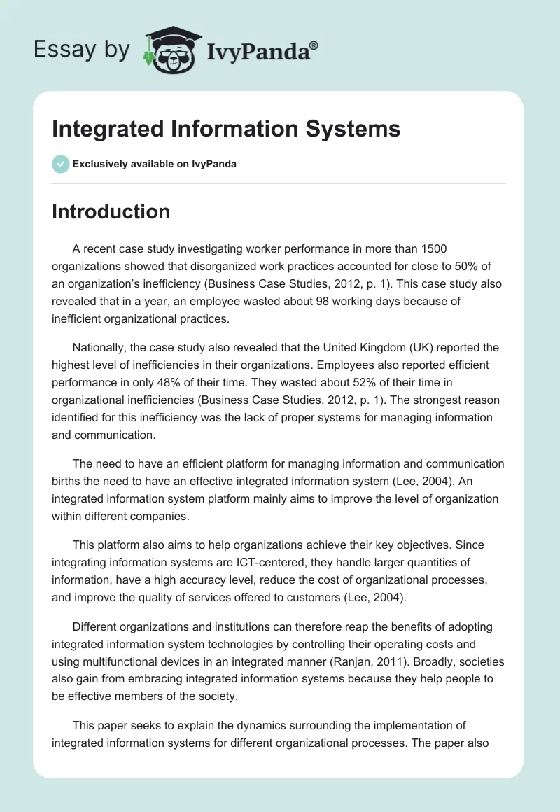 Integrated Information Systems. Page 1
