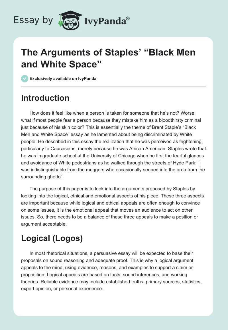 The Arguments of Staples’ “Black Men and White Space”. Page 1