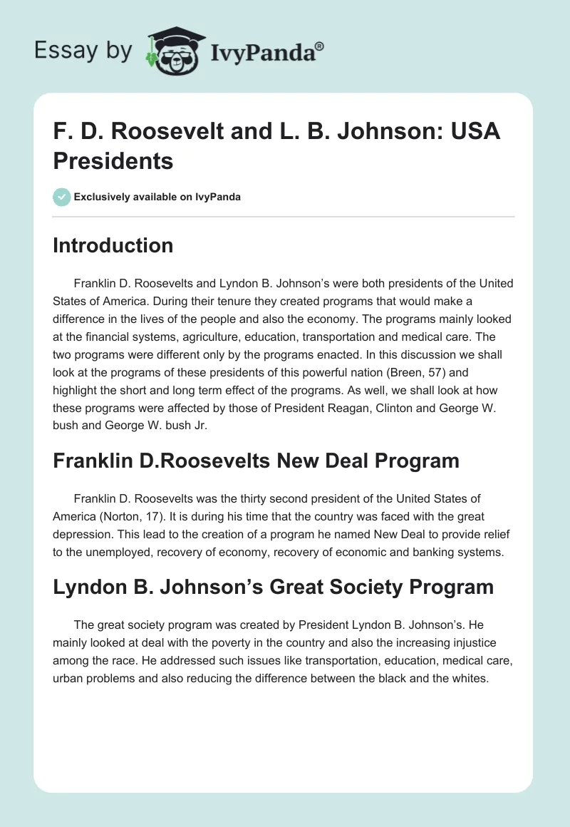 F. D. Roosevelt and L. B. Johnson: USA Presidents. Page 1