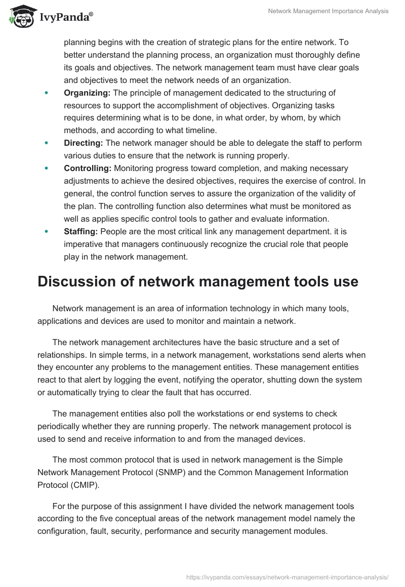 Network Management Importance Analysis. Page 2
