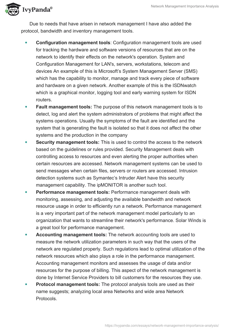 Network Management Importance Analysis. Page 3