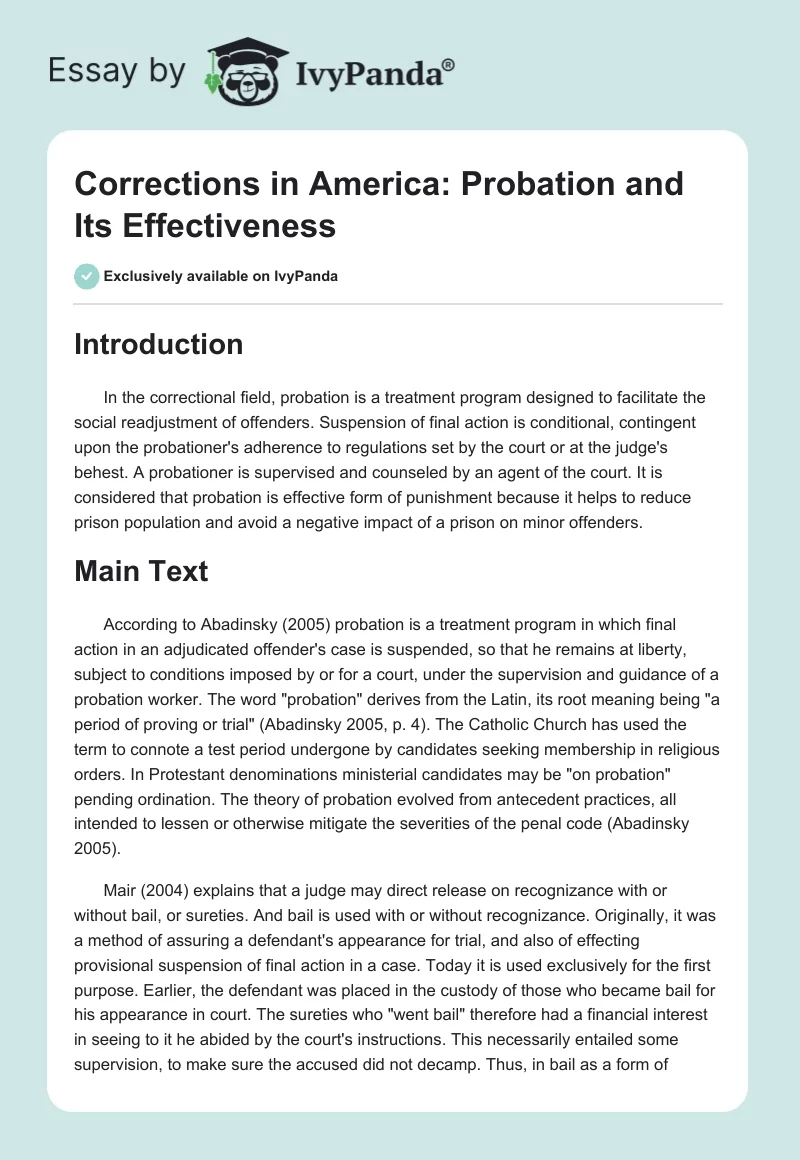 Corrections in America: Probation and Its Effectiveness. Page 1