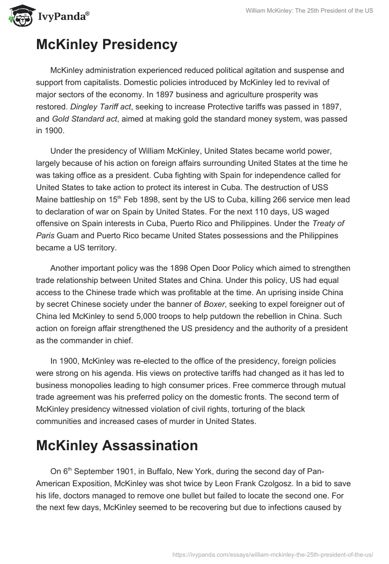 William McKinley: The 25th President of the US. Page 3