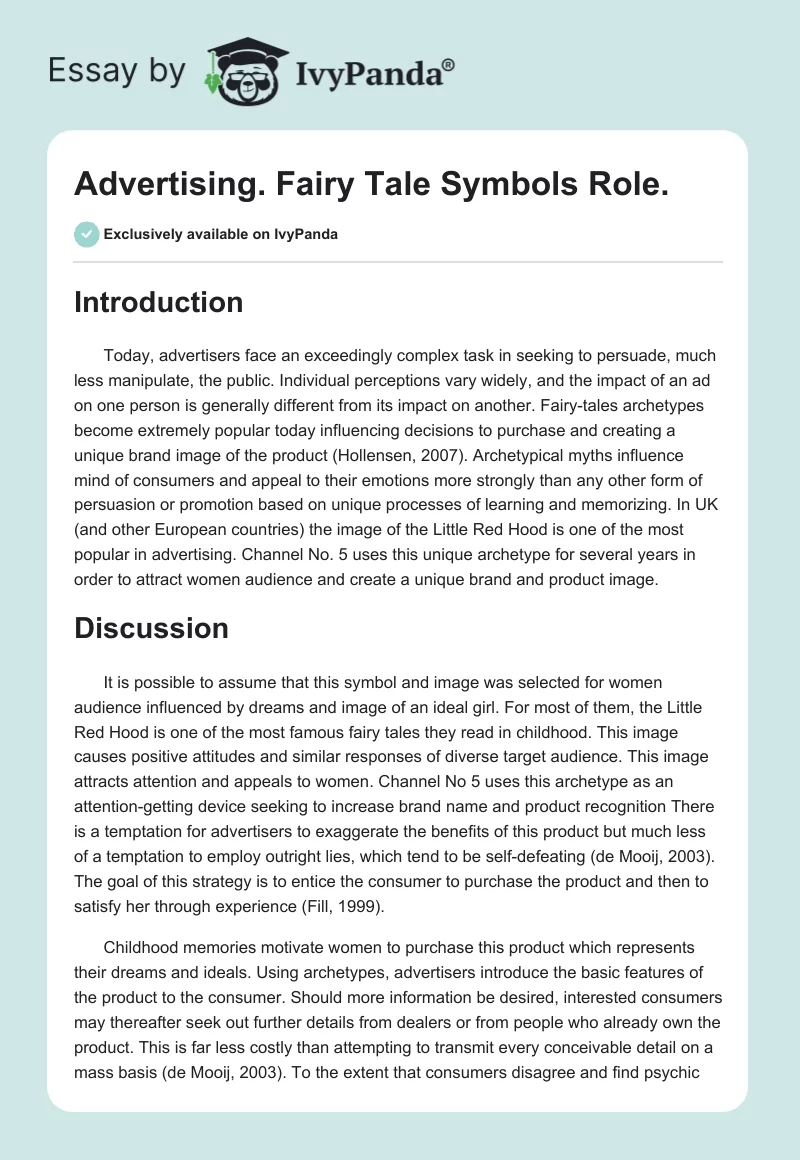 Advertising. Fairy Tale Symbols Role.. Page 1