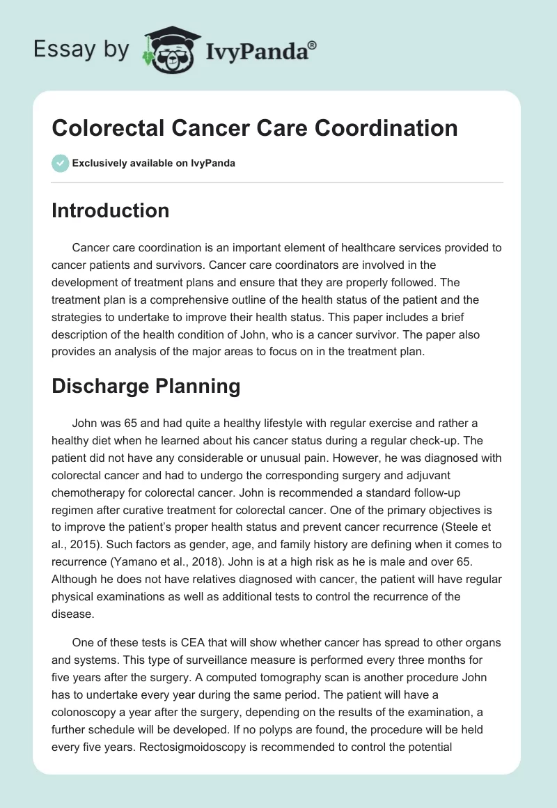 Colorectal Cancer Care Coordination. Page 1