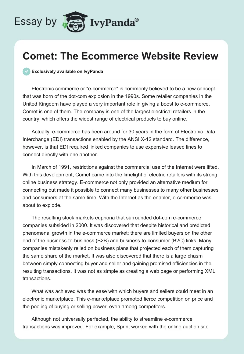 Comet: The Ecommerce Website Review. Page 1
