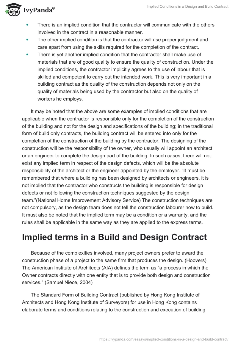 Implied Conditions in a Design and Build Contract. Page 3