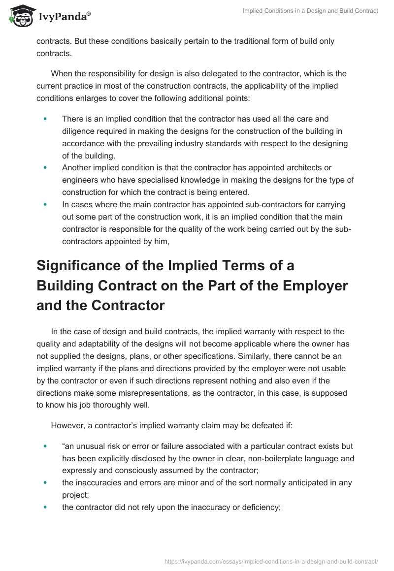 Implied Conditions in a Design and Build Contract. Page 4