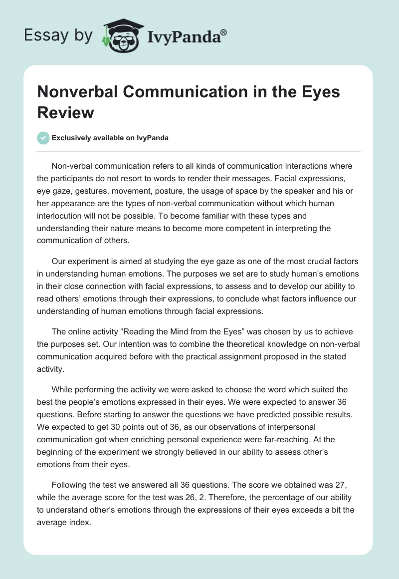 Nonverbal Communication in the Eyes Review. Page 1
