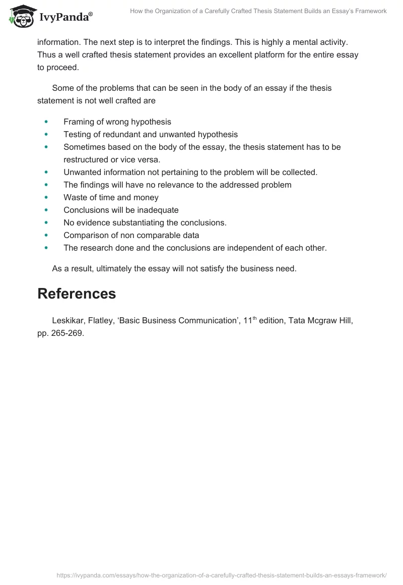 How the Organization of a Carefully Crafted Thesis Statement Builds an Essay’s Framework. Page 2