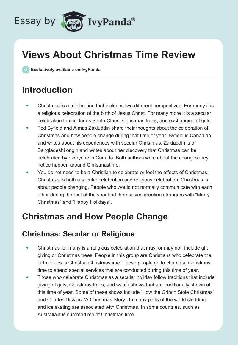 Views About Christmas Time Review. Page 1