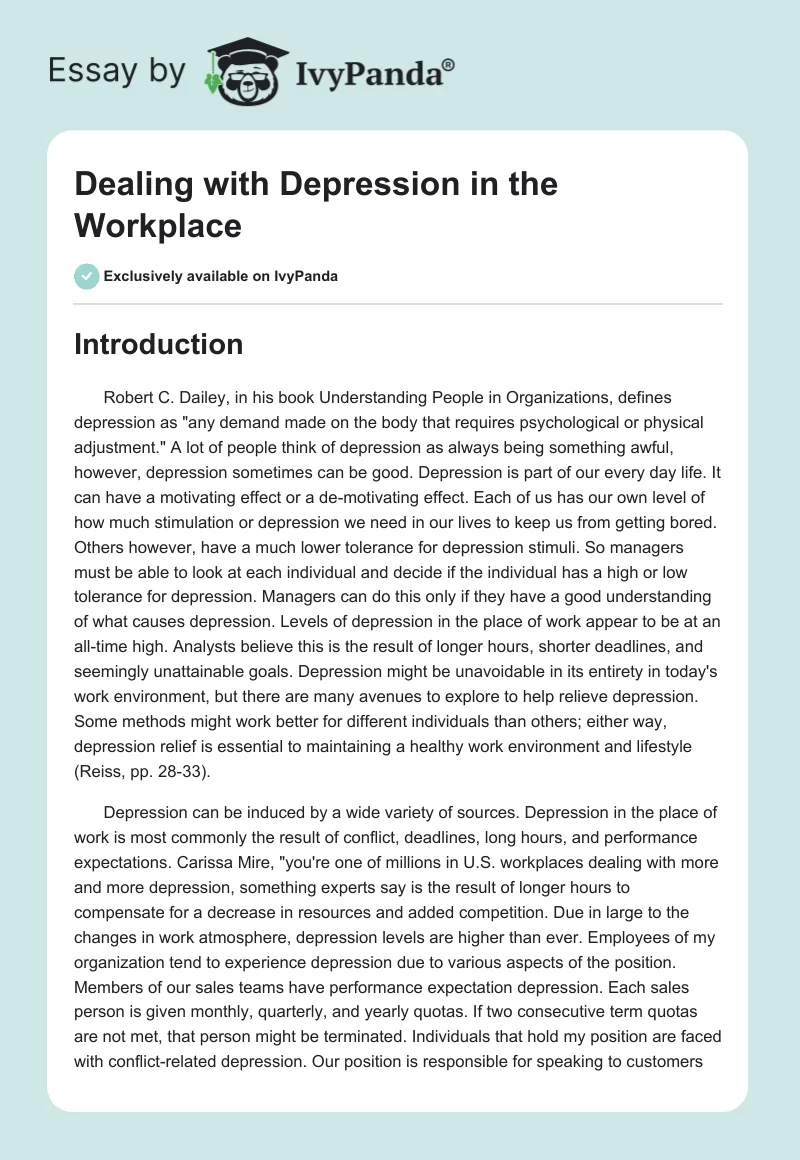 Dealing with Depression in the Workplace. Page 1