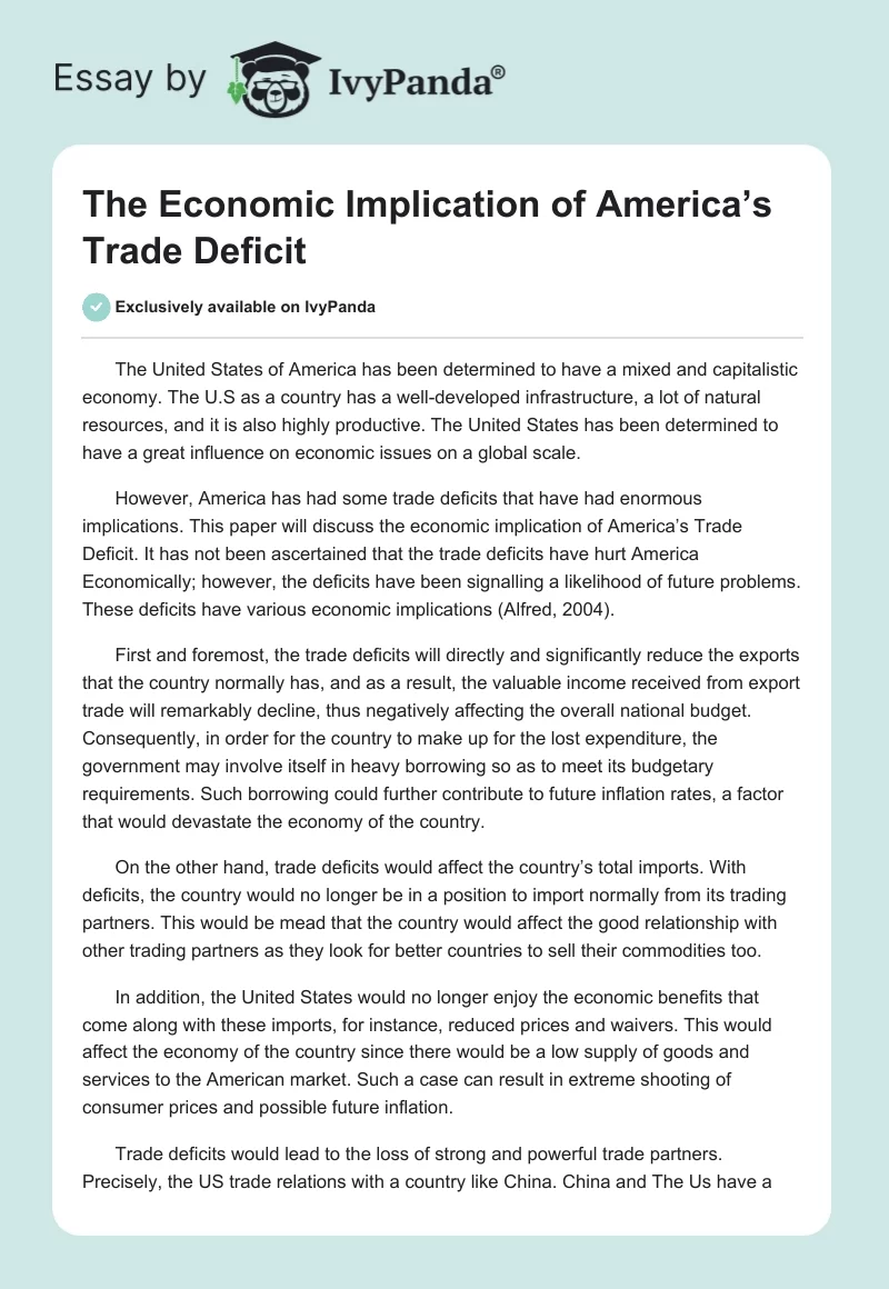 The Economic Implication of America’s Trade Deficit. Page 1
