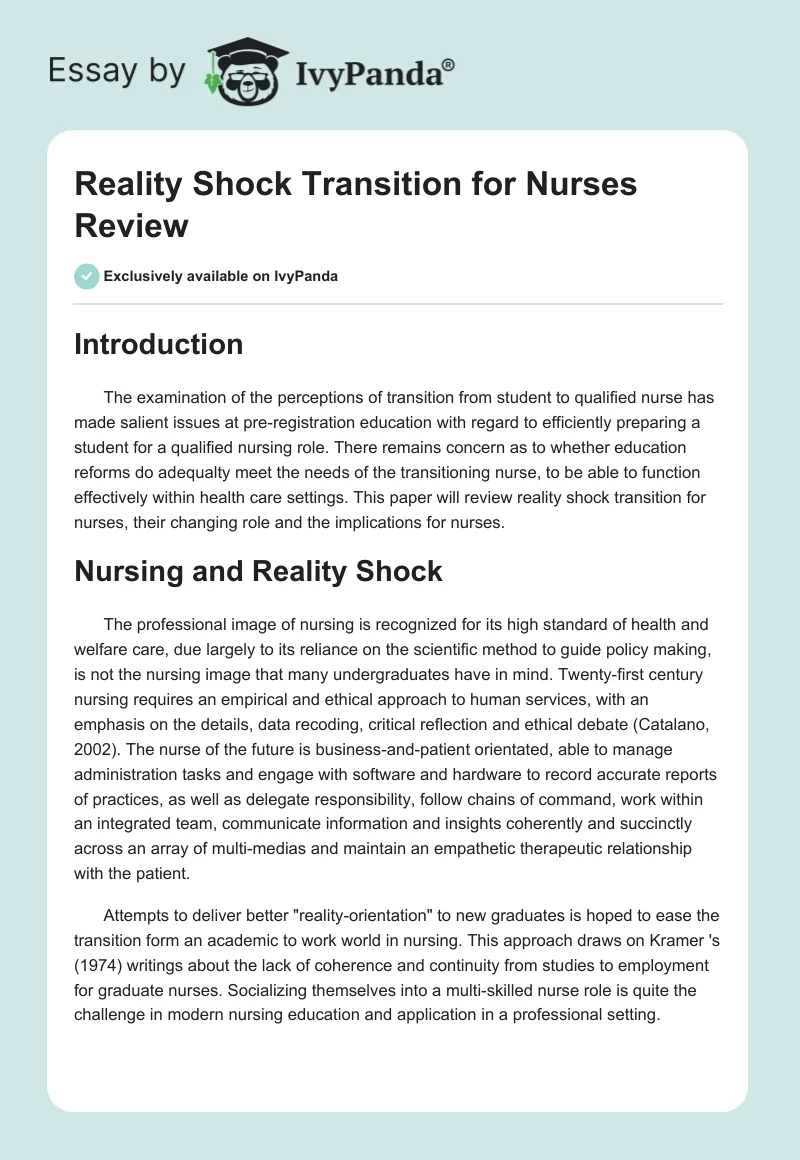 Reality Shock Transition for Nurses Review. Page 1