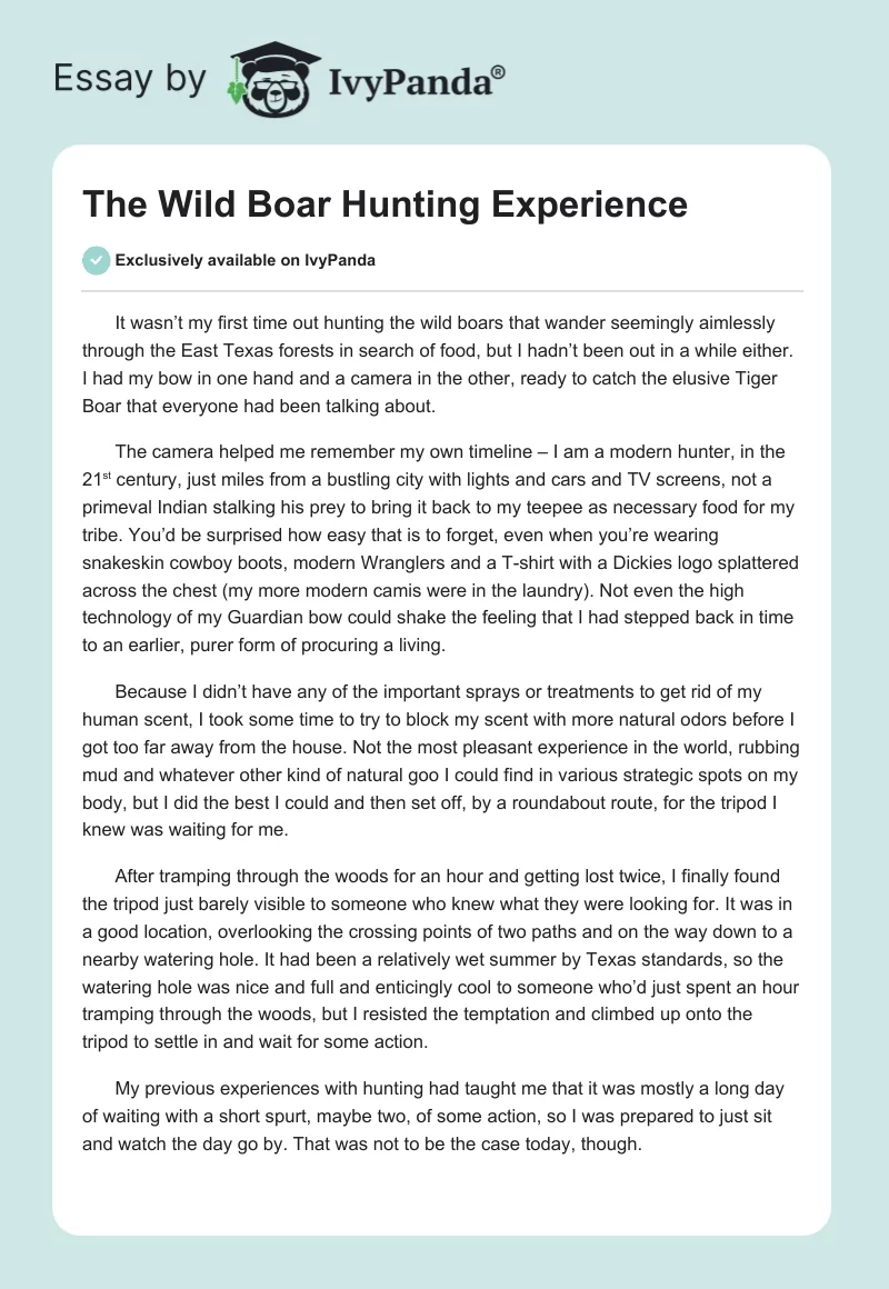 The Wild Boar Hunting Experience. Page 1