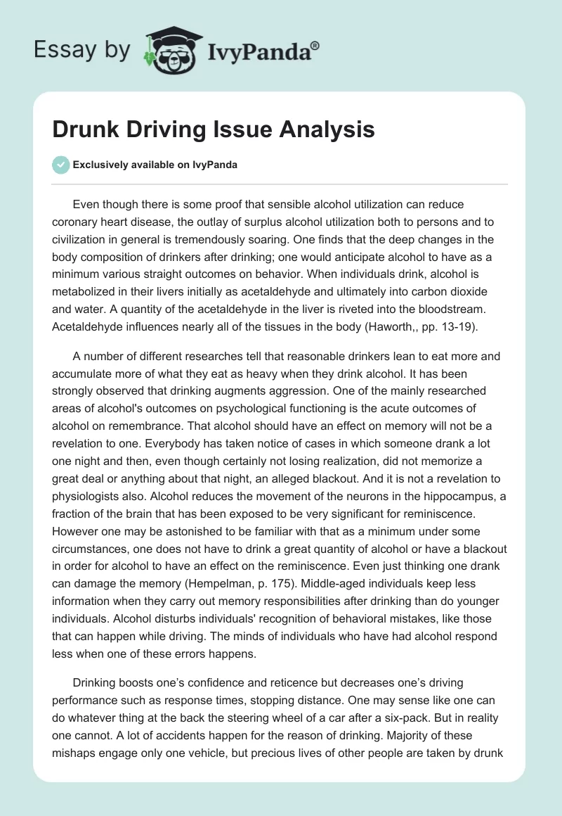 Drunk Driving Issue Analysis. Page 1