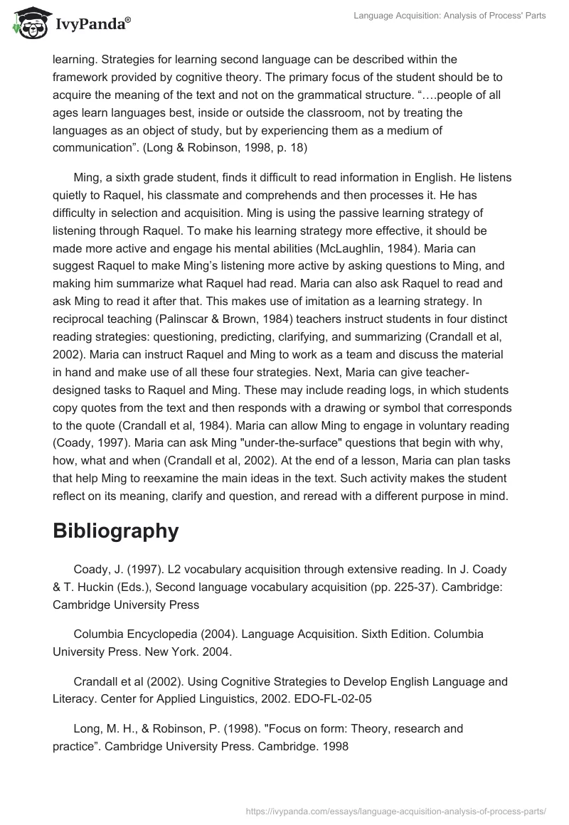 Language Acquisition: Analysis of Process' Parts. Page 2