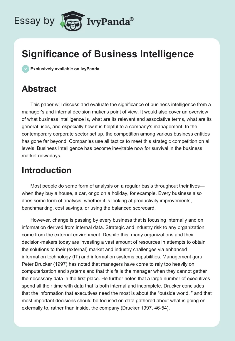Significance of Business Intelligence. Page 1
