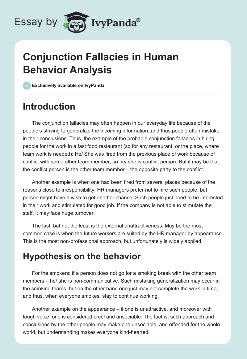 Conjunction Fallacies in Human Behavior Analysis. Page 1