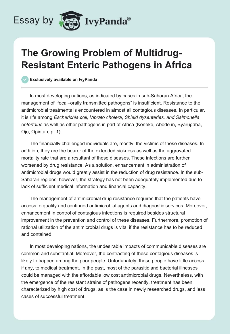 The Growing Problem of Multidrug-Resistant Enteric Pathogens in Africa. Page 1