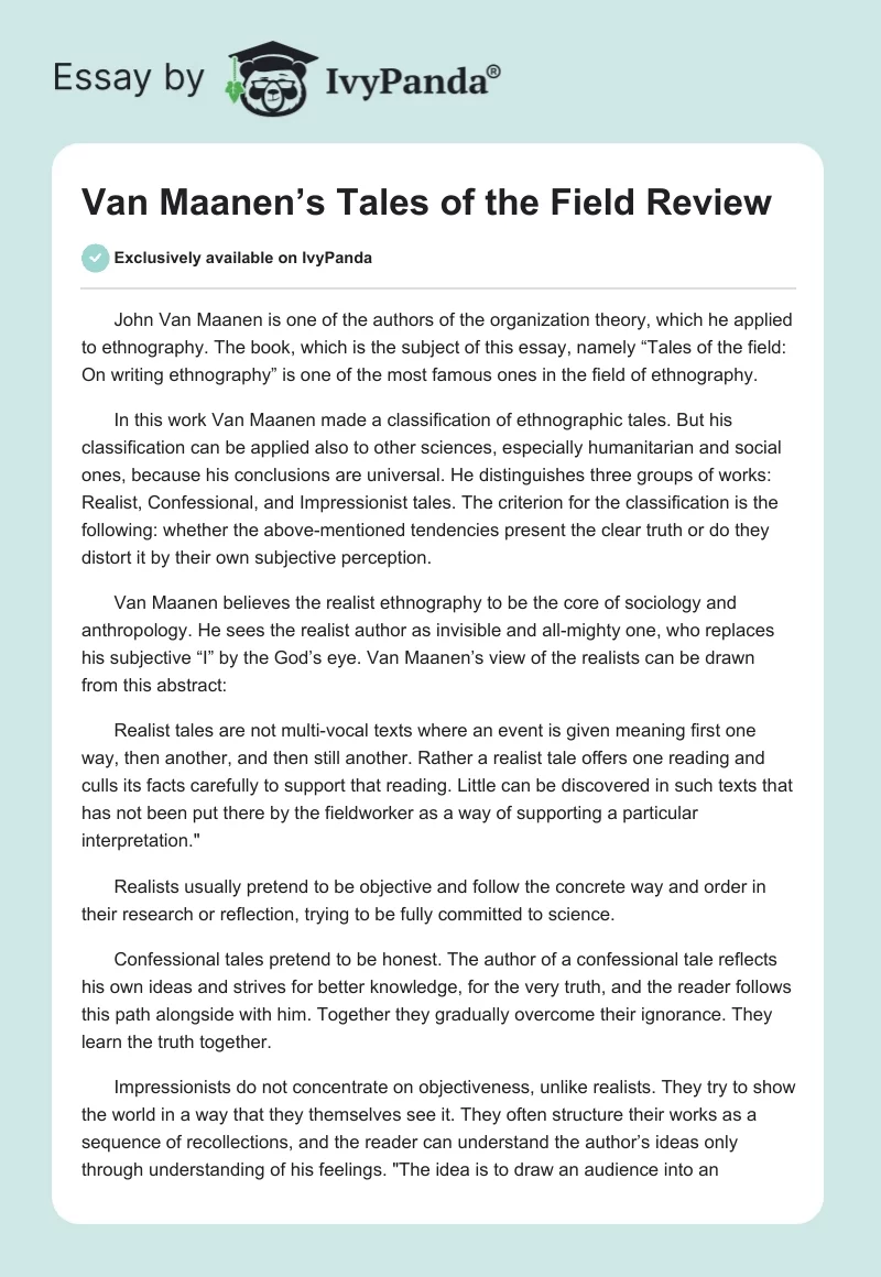 Van Maanen’s "Tales of the Field" Review. Page 1