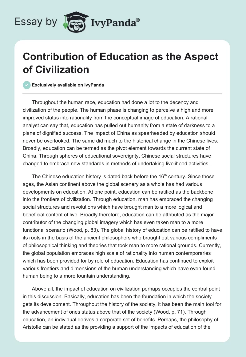 Contribution of Education as the Aspect of Civilization. Page 1