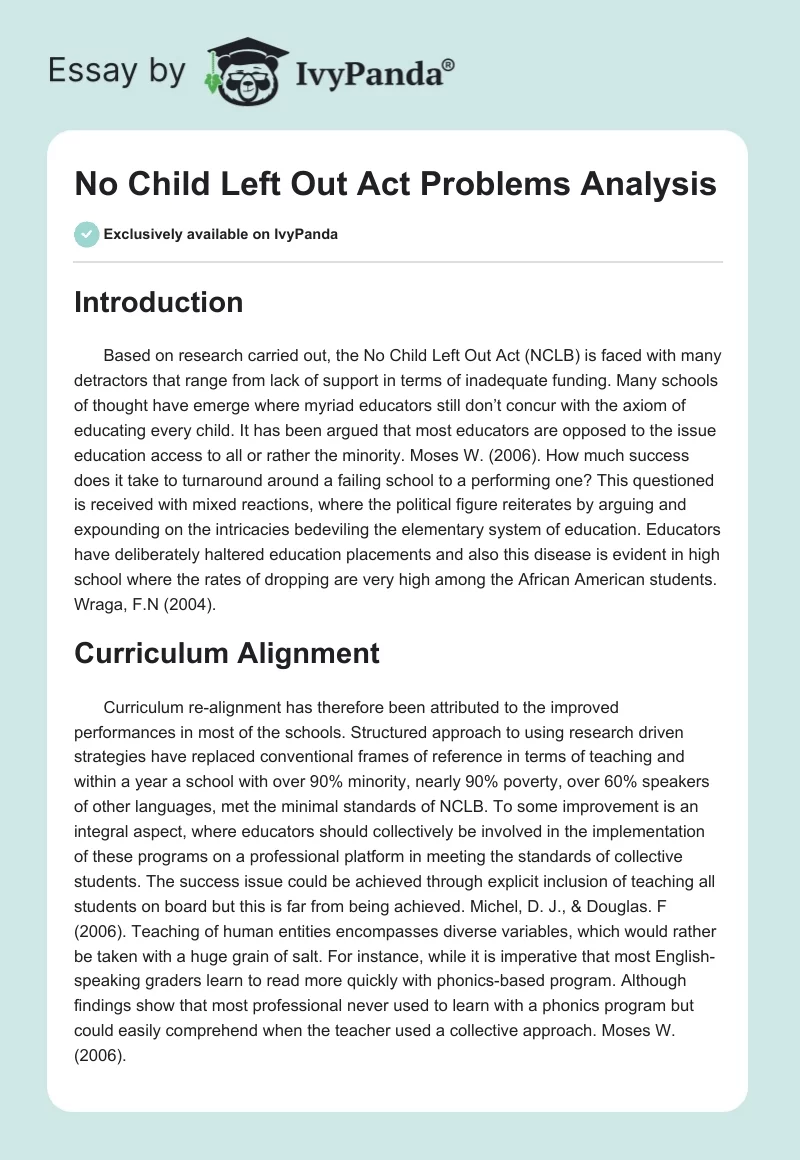 No Child Left Out Act Problems Analysis. Page 1