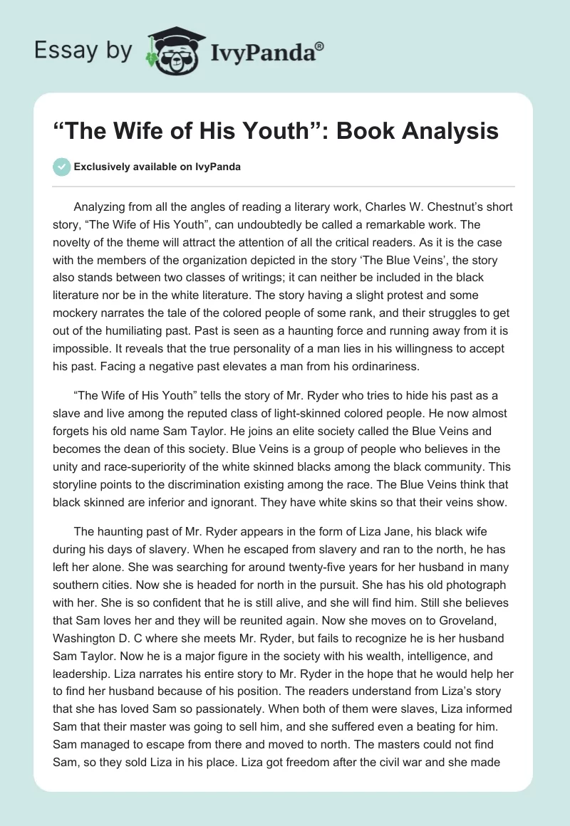 “The Wife of His Youth”: Book Analysis. Page 1