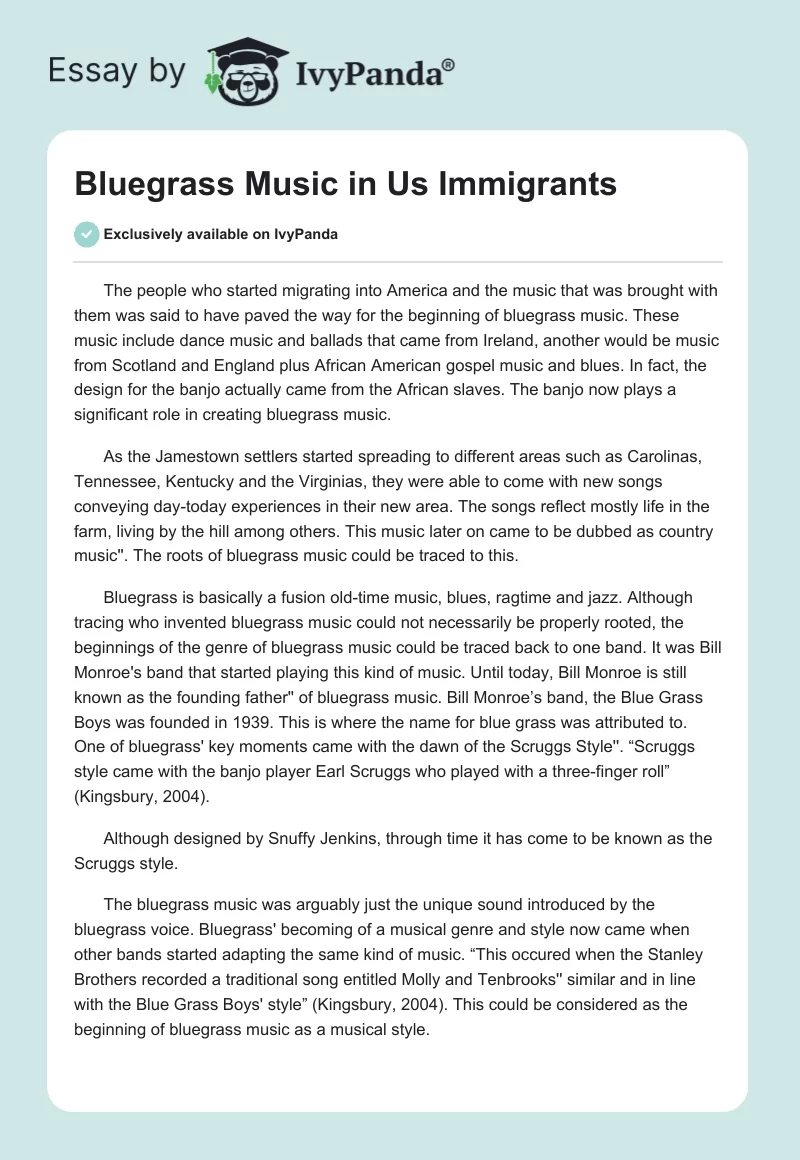 Bluegrass Music in US Immigrants. Page 1