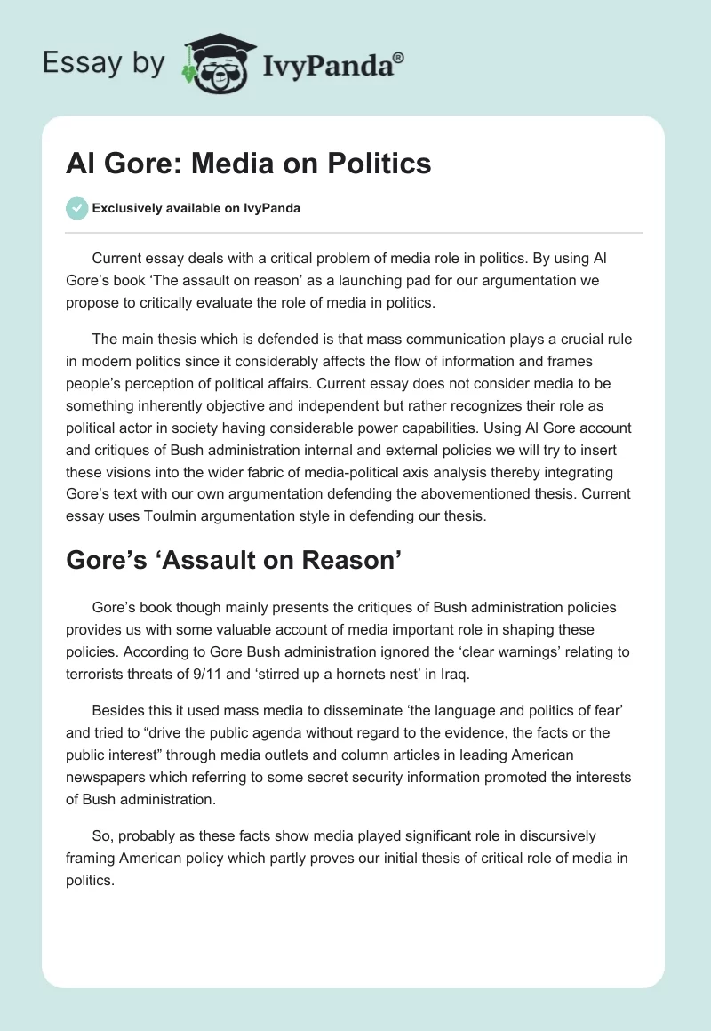 Al Gore: Media on Politics. Page 1